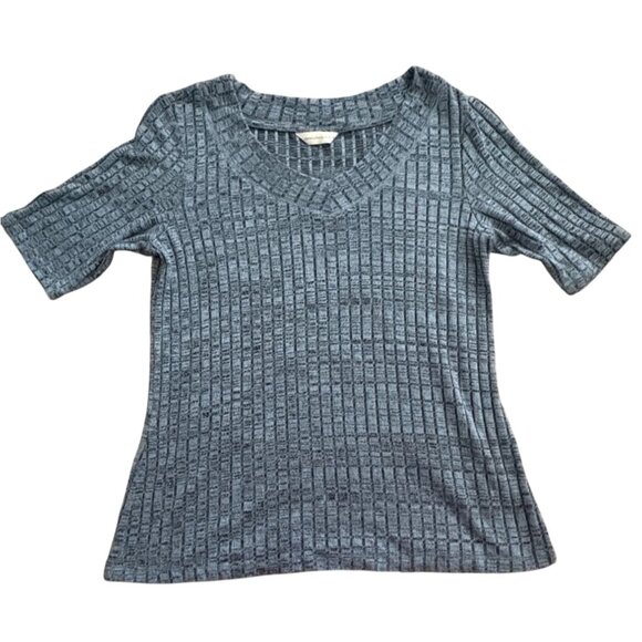 Christopher & Banks Ribbed Short Sleeve Knit Blouse-Blue-Size Large-GUC - Picture 1 of 4